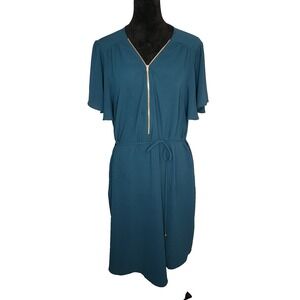 CITY CHIC Size 18W Sweet Fling Dress Green Pockets Flutter Sleeve Mini Belted